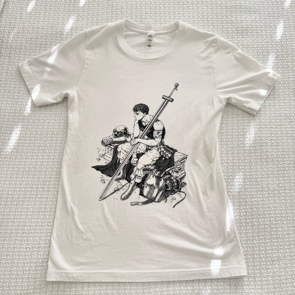 Berserk Guts Graphic Short Sleeve Tshirt Unisex Small, White Tshirt
